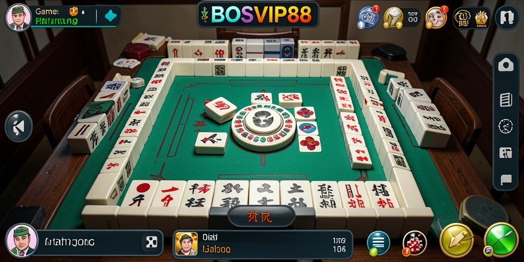 Screenshot gameplay BOSVIP88 dengan desain menarik dan level tantangan Mahjong.