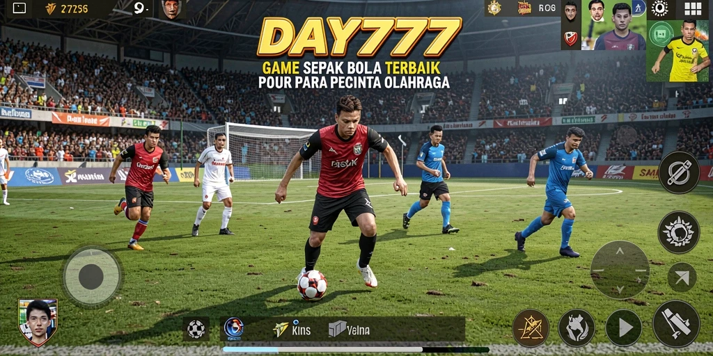 Screenshot gameplay DAY777 dengan aksi sepak bola yang seru.