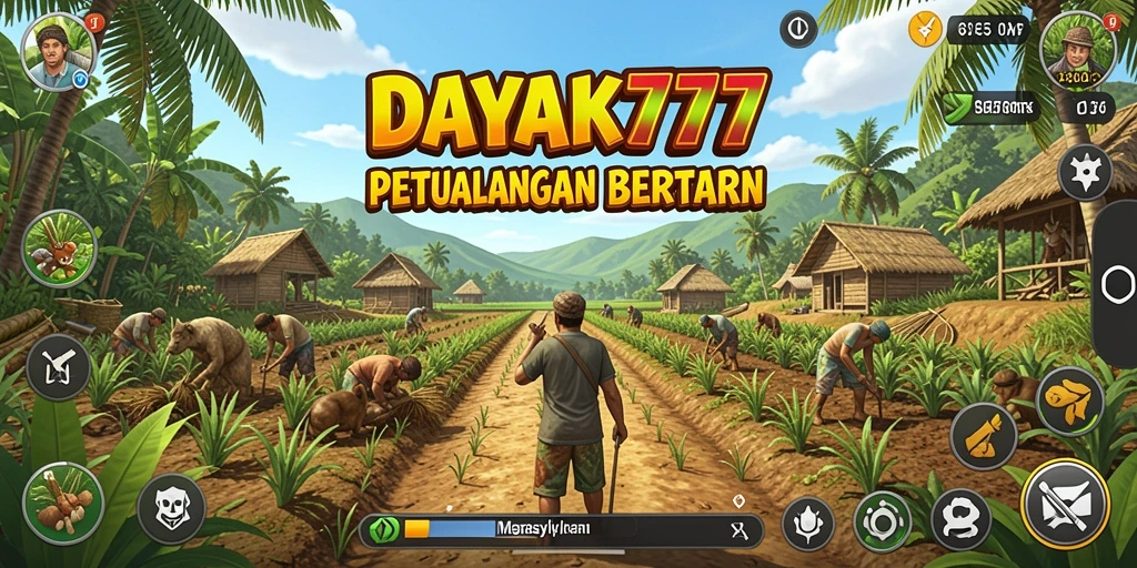 Tampilan gameplay DAYAK777 saat bertani dengan beragam tanaman.
