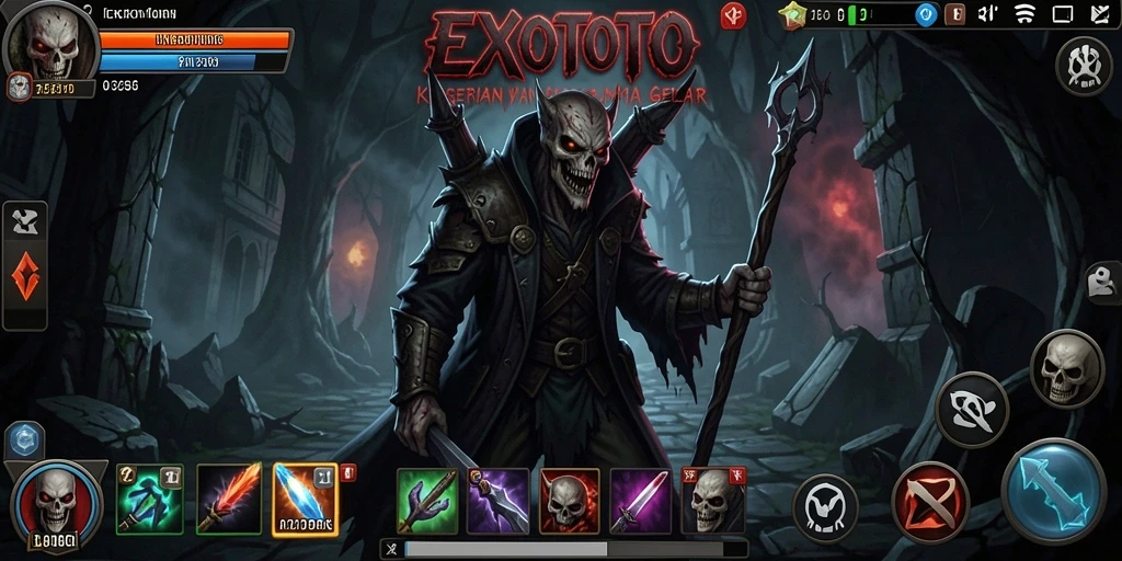 Screenshot EXOTOTO menampilkan suasana mencekam dengan efek visual yang menakutkan.