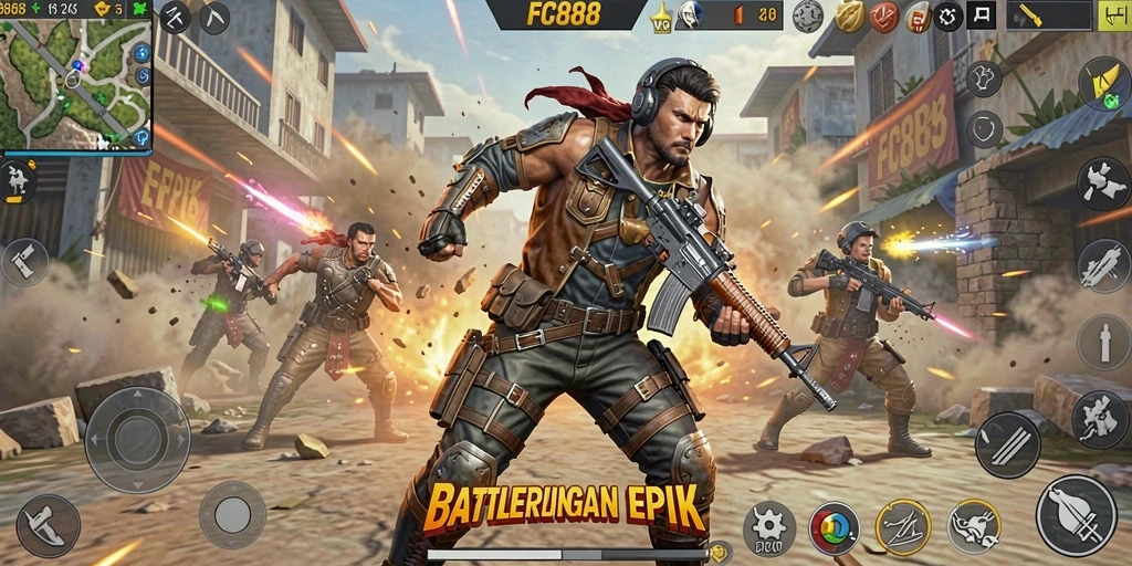 Tampilan seru gameplay FC888 dalam pertarungan Battle Royale.