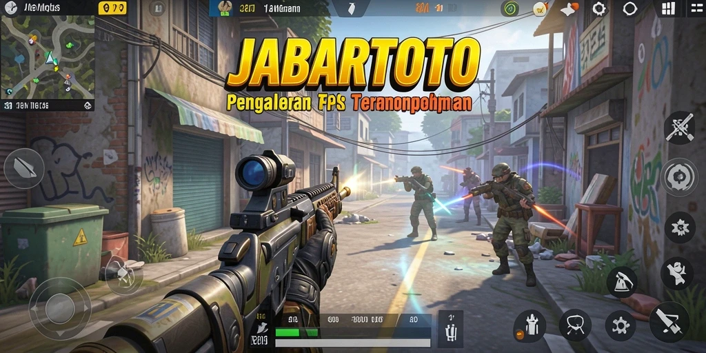 Screenshot utama JABARTOTO menampilkan aksi tembak-menembak yang intens.