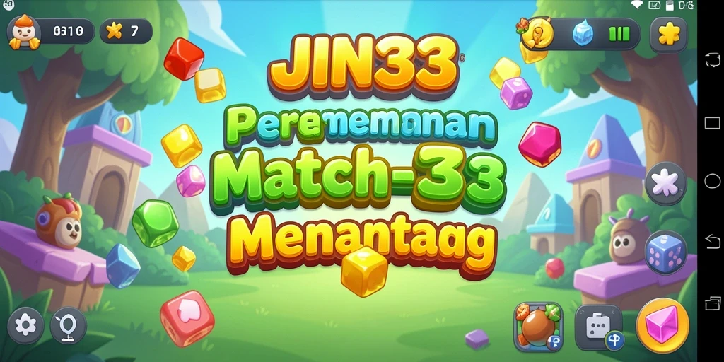 Screenshot gameplay JIN33 dengan objek yang cocok dalam permainan Match-3.
