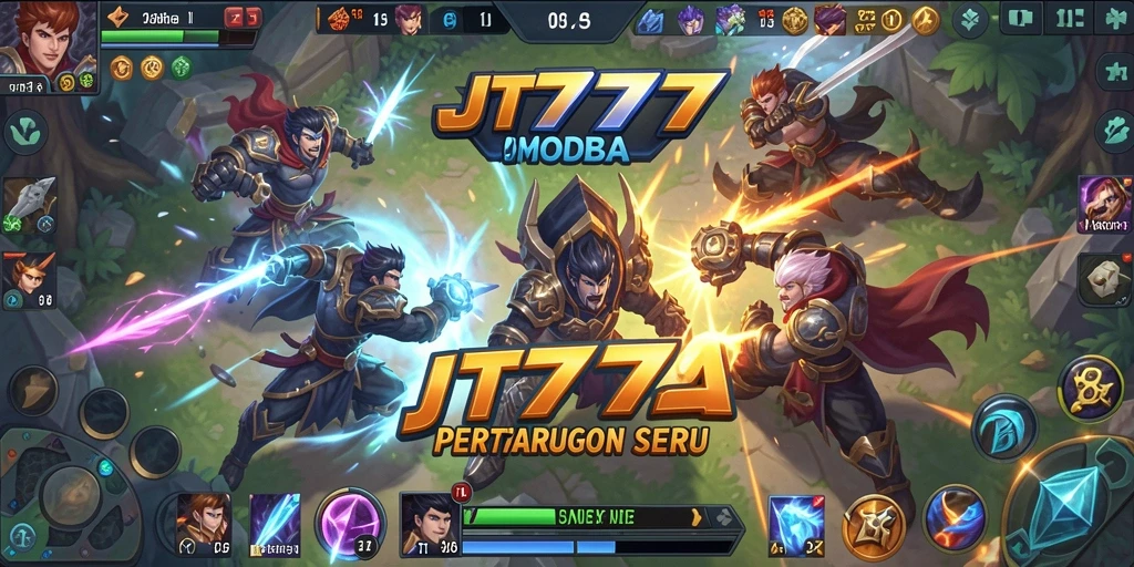 Screenshot menunjukkan pertarungan MOBA dengan aksi intens dan strategi tim.