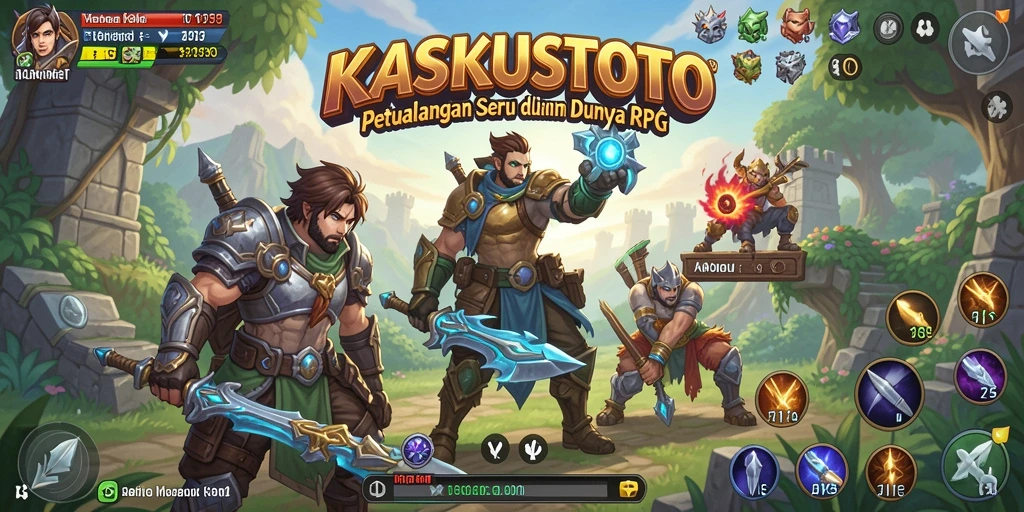 Screenshot gameplay KASKUSTOTO yang menunjukkan pertarungan epik dan karakter unik.