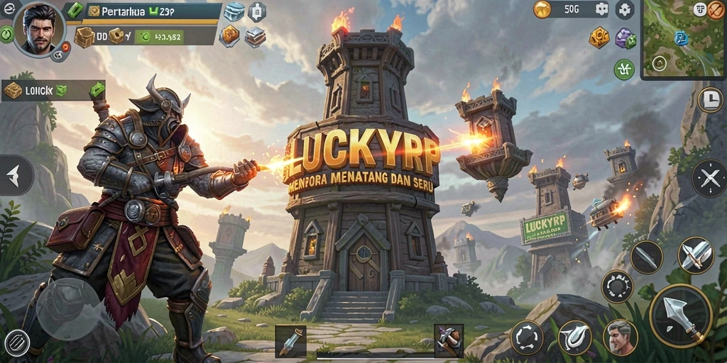 Tampilan gameplay LUCKYRP dengan strategi pertahanan menara yang memukau.