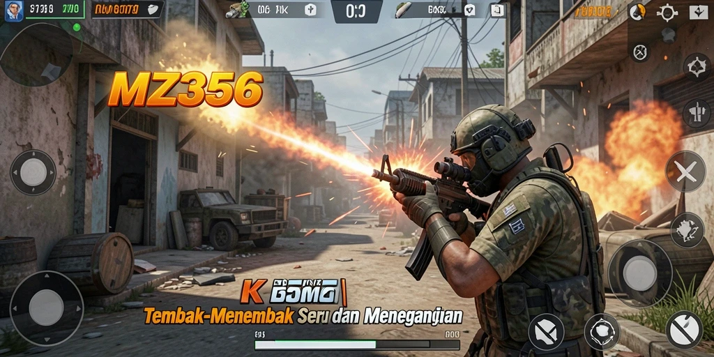Screenshot menampilkan aksi tembak-menembak seru di MZ356.