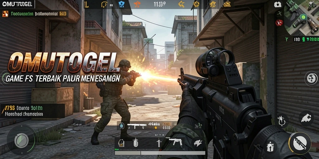 Screenshot gameplay OMUTOGEL menampilkan aksi seru dalam pertempuran FPS.