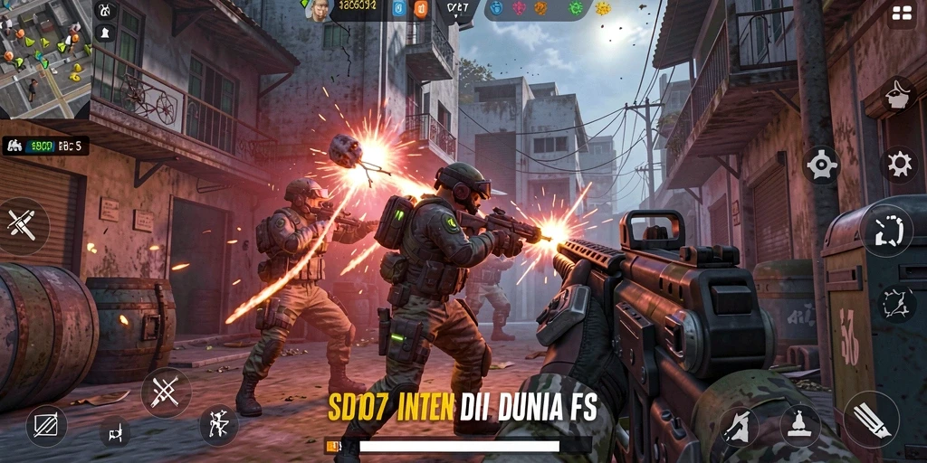 Screenshot gameplay SD107 menampilkan aksi tembak-menembak yang mendebarkan.