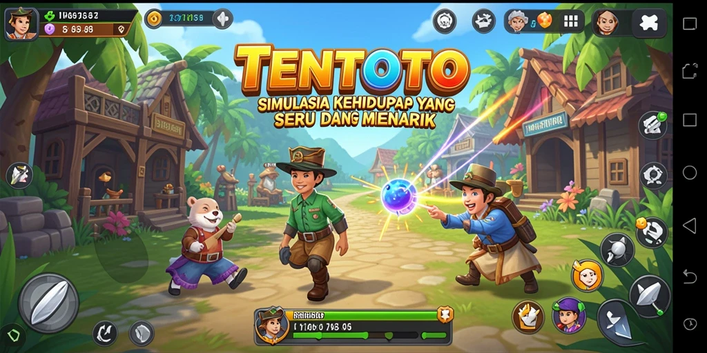 Screenshot TENTOTO menampilkan gameplay simulasi kehidupan yang mendalam.