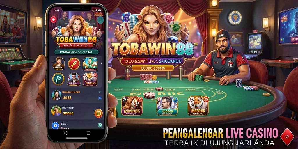 Tampilan gameplay TOBAWIN88 dengan dealer langsung di meja kasino.