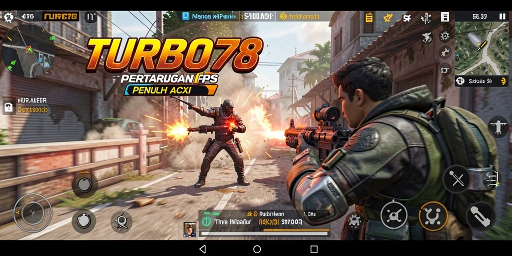 Tangkapan layar utama TURBO78 menunjukkan aksi seru dalam gameplay FPS.