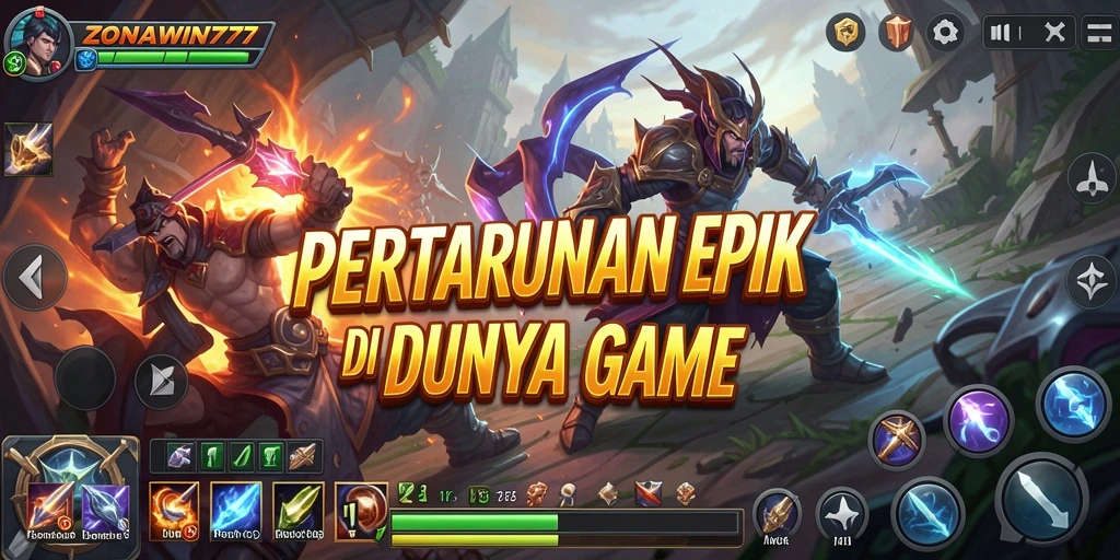 Screenshot utama ZONAWIN777 menampilkan aksi pertarungan yang intens.